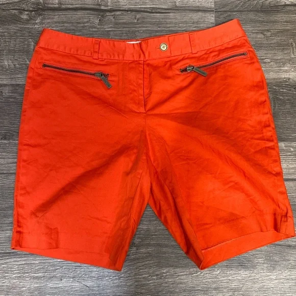 Michael Kors Bright Orange Zip-Pocket Tailored Shorts - Picture 3 of 5